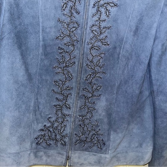 Lafayette 148 New York blue beaded suede blazer jacket zip front 10 - Picture 5 of 7